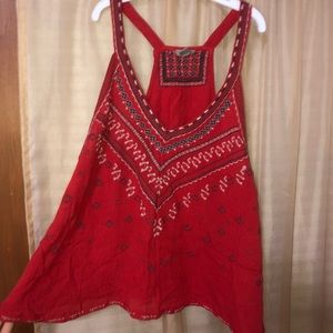 Red embroidered tank top